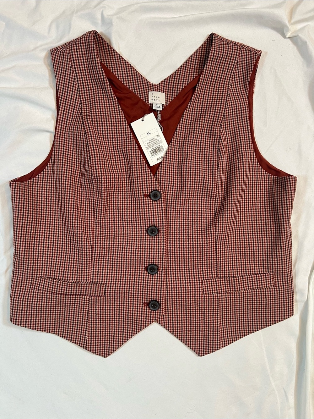 NWT A New Day Red Gingham Womens Vest